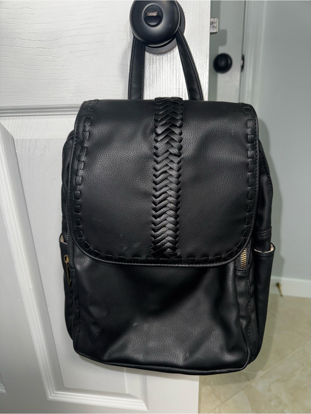 Black Woven Detail Backpack